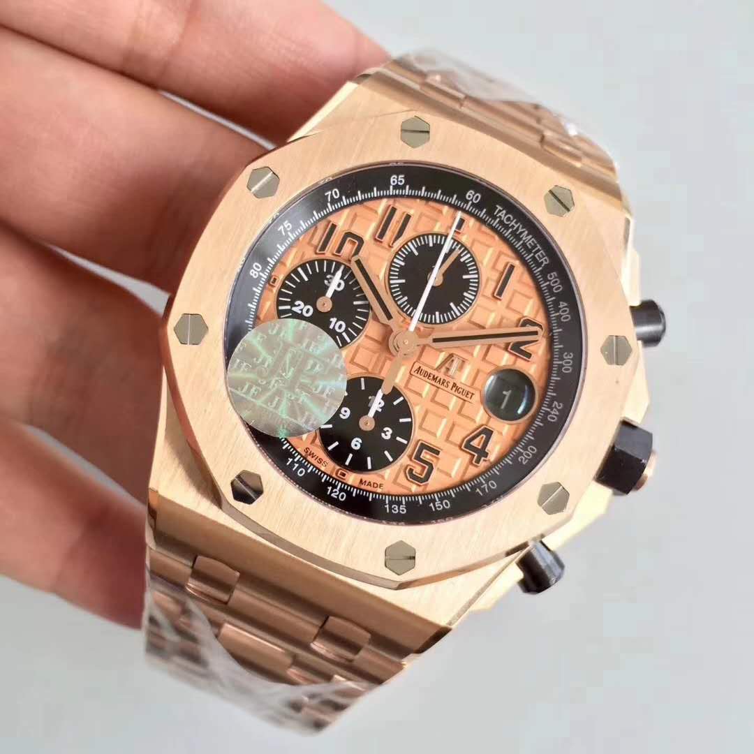 JF廠 AP 愛彼 Royal Oak Offshore 皇家橡樹離岸系列 26470OR 玫瑰金 搭載亞洲ETA-7750改Cal.3126自動計時機械 拋光18K玫瑰金不銹鋼