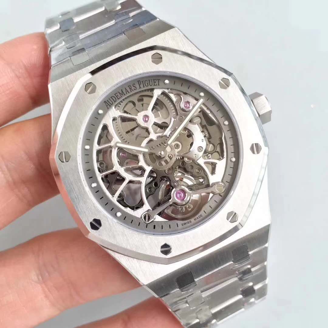 JF廠 AP 【愛彼•皇家橡樹】型號26518ST 搭載特制透空手動上鏈仿陀飛輪機芯 陀飛輪鏤空腕錶