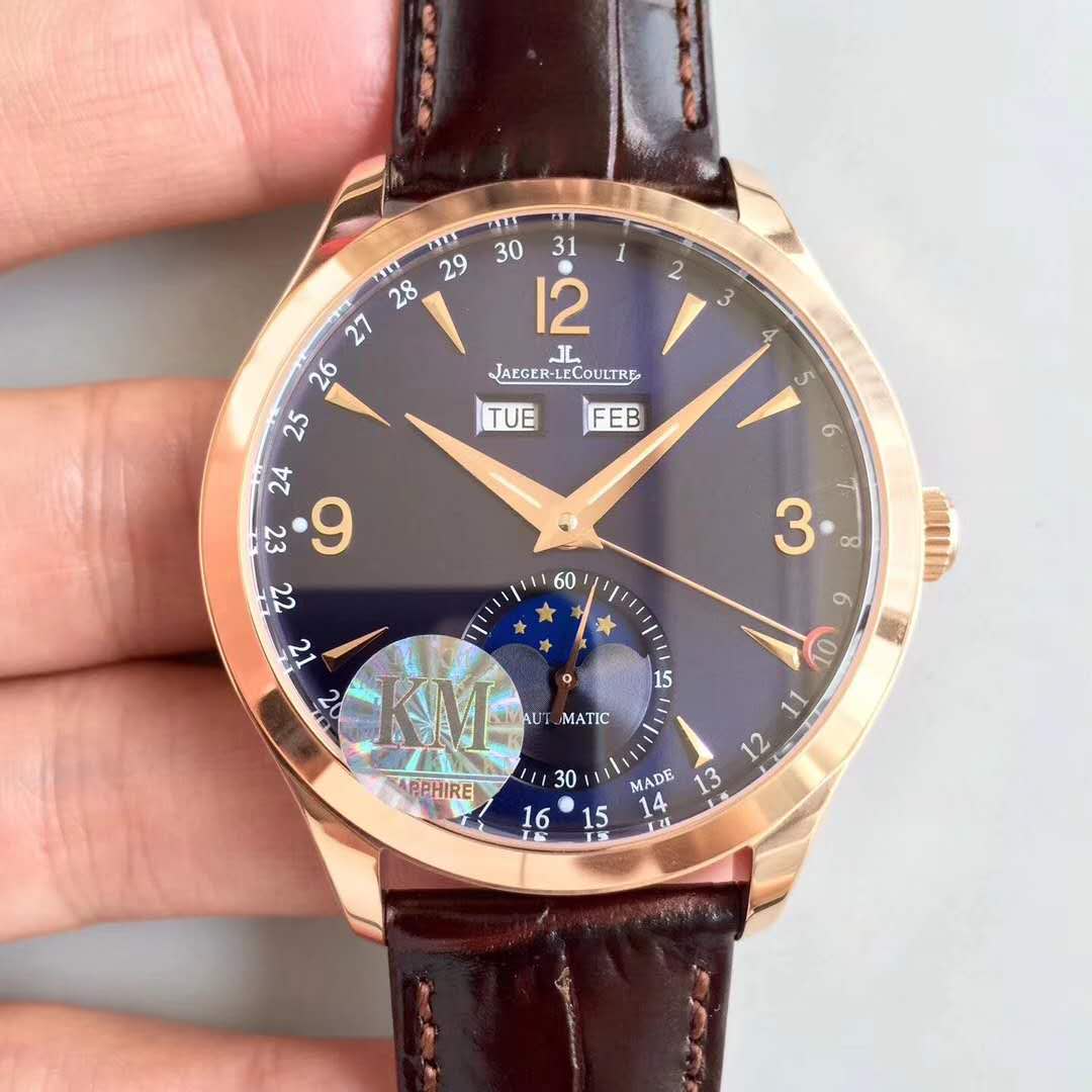 積家Master Calendar日歷大師1552520 系列腕錶 搭載日本進口910機芯 棕色牛皮錶帶