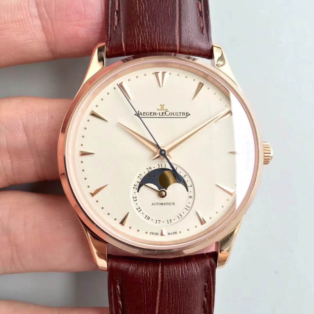 積家 Jaeger-LeCoultre Master Ultra ZF Thin Moon 超薄月相大師系列 Q1362520 玫瑰金 搭載日本原裝9015機芯，復刻積家925機芯 棕色牛皮錶帶