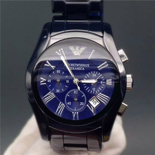 阿瑪尼經典陶瓷系列男女士腕錶白色pvd不鏽鋼錶帶藍色錶盤