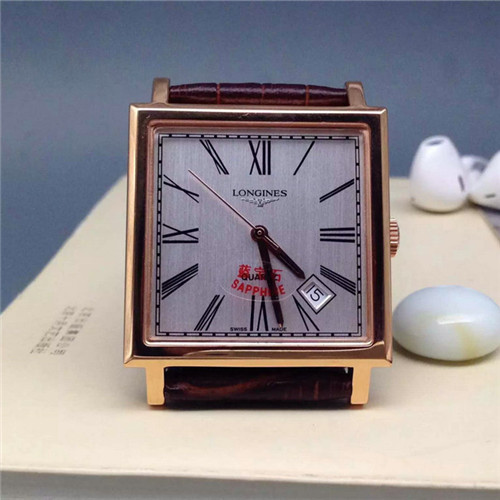 浪琴Longines經典複刻系列1968方形複古腕錶瑞士石英機芯藍寶石水晶鏡面真皮錶帶