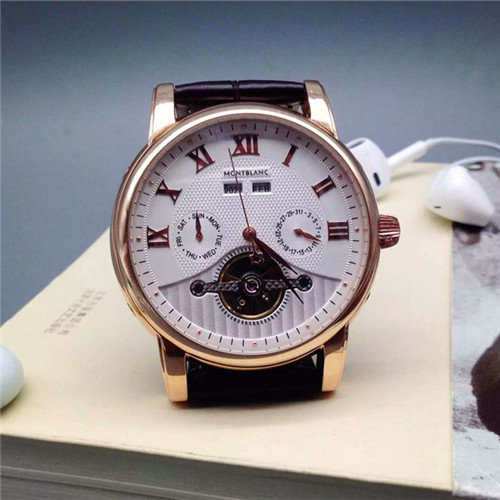 萬寶龍Montblanc男士腕錶全自動多功能機械機芯計時碼錶白色錶盤羅馬數字