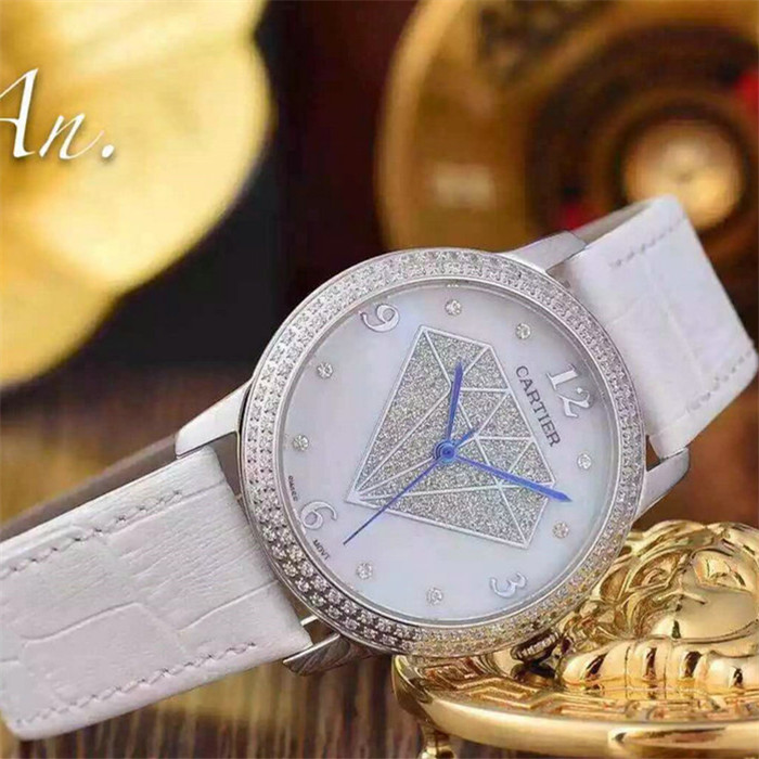 卡地亞Cartier腕錶瑞士石英機芯白色鑲鑽錶盤36mmX10mm