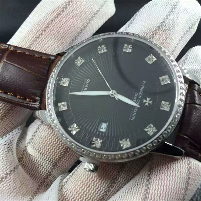 江詩丹頓傳承系列情侶對錶瑞士石英機芯黑色錶盤牛皮錶帶