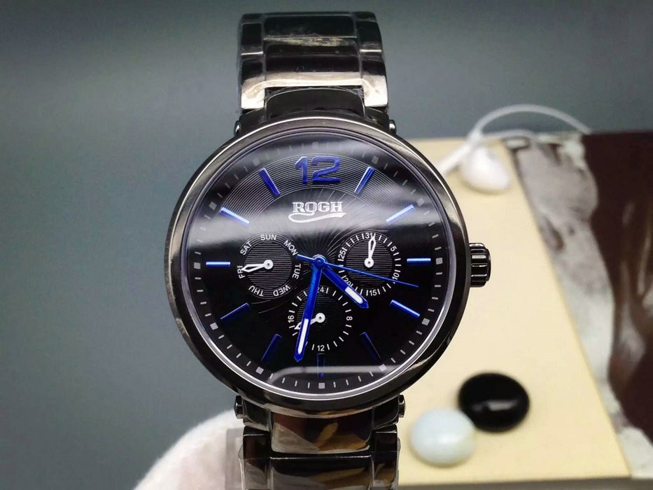 RQGH男士腕錶進口石英機芯黑色錶盤精鋼錶殼