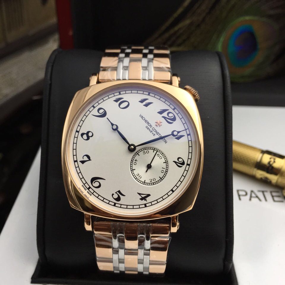 江詩丹頓 玫瑰金錶殼 間金錶帶 白色錶盤