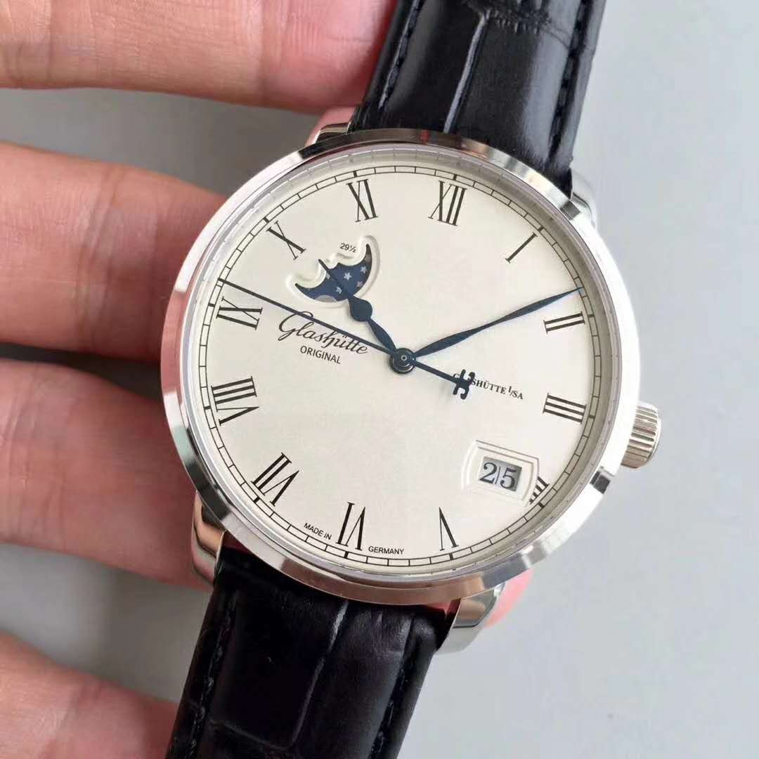 Glashutte 格拉蘇蒂 Senator 議員系列 Panoramadatum Mondphase 大日歷月相腕錶 100-04-32-12-04 搭載海鷗複刻Cal.100-04 自動上鏈機械