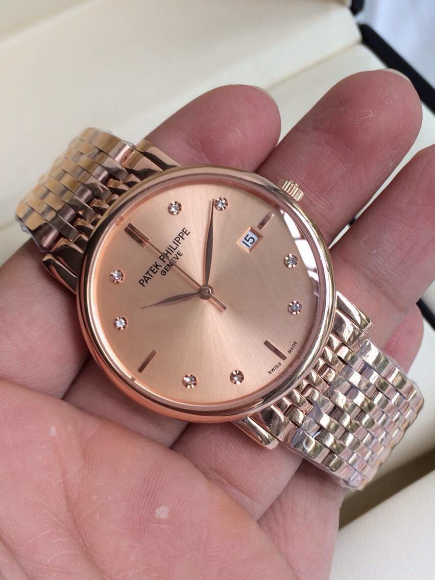 精仿手錶 百達翡麗三針自動機械透底腕錶 18K全玫瑰金款 瑞士TA2824機芯
