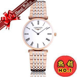 浪琴 玫瑰金錶殼白色錶盤羅馬數字刻度女錶 LO002