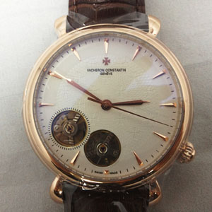 vacheron-constantin3針玫瑰金白色經典雙陀飛輪男士手錶