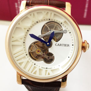 卡地亞陀飛輪白色錶盤背透機芯真皮錶帶C002