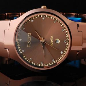 市場最低價銷售RADO雷達手錶 高檔玫瑰金環鉆鎢鋼男士手錶  （有女款可選）