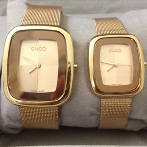 gucci古奇情侶手錶方形錶盤金色錶帶