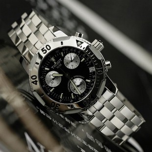 天梭 手錶PRS200全鋼高精6針日曆計時 石英 碼錶男錶T17.1.486.53（黑色底）