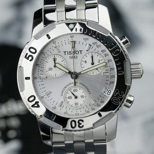 天梭 手錶PRS200全鋼高精6針日曆計時 石英 碼錶男錶T17.1.486.33（銀色底)