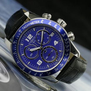 天梭運動系列T039.417.11.047.00皮帶款計時碼錶 石英男錶藍色蔚藍