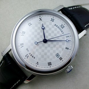 精品 寶璣 自動機械錶 經典時尚 日曆 黑色真皮錶帶 羅馬刻度 男士手錶