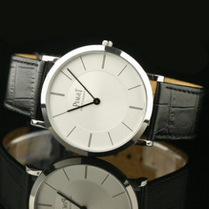 伯爵手錶 簡約男錶石英錶 條釘刻度 男士手錶 （白殼白面黑帶