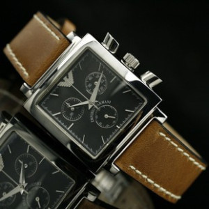 專櫃-阿瑪尼 個性時尚男士手錶 6針計時碼錶 黑面棕皮AR-5324