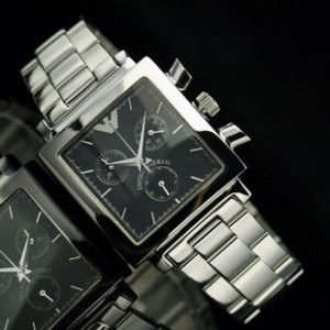 專櫃-阿瑪尼 時尚男士手錶 6針計時碼錶 全精鋼黑面款AR-5317