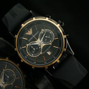 專櫃-阿瑪尼 男士手錶 陶瓷殼嵌玫金圈 5針計時碼錶 AR-0584