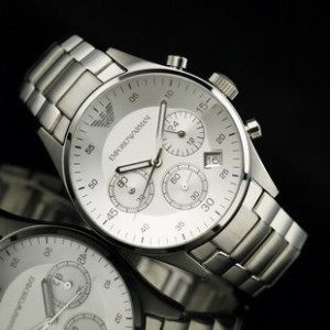 阿瑪尼 時尚休閑款男士手錶 6針 計時碼錶 全鋼白面 AR-5869