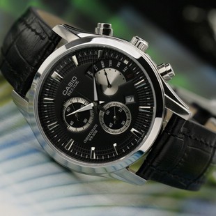 卡西歐ANALOGUE系列6針雙日曆計時碼錶 男錶BEM-501L-1AV（黑面）