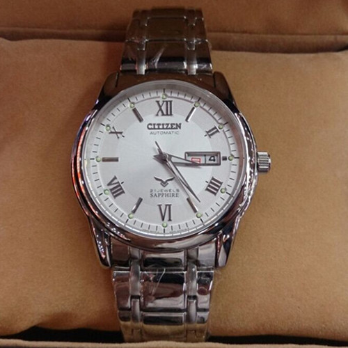 新寬西鐵城 citizen 精鋼錶帶 雙曆 自動機械錶 男士手錶 背透（白面）