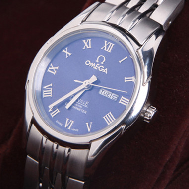 歐米茄Omega-碟飛系列 銀殼羅馬藍色錶面 瑞士石英女錶