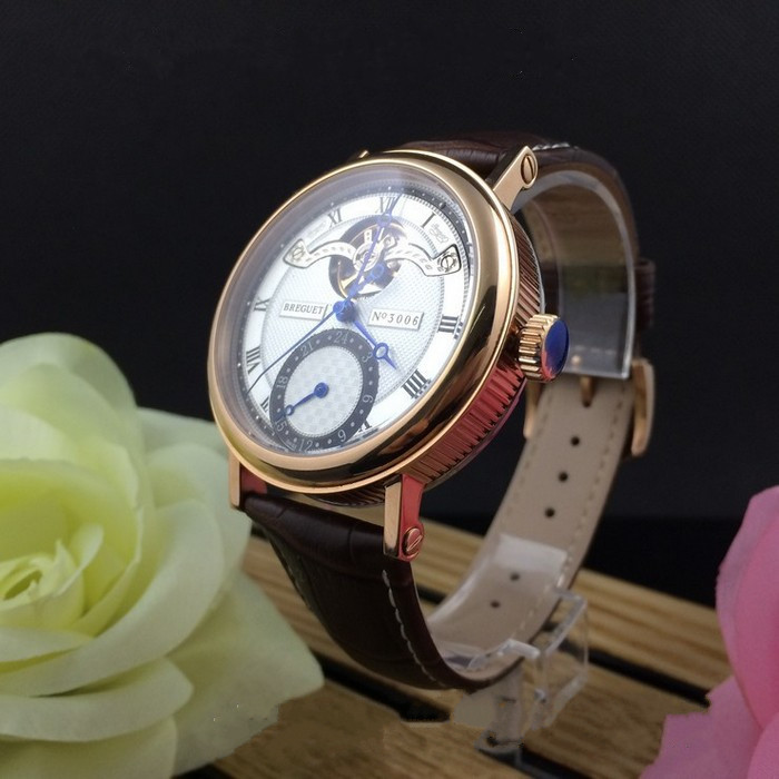 Breguet寶璣玫瑰金陀飛輪瑞士機芯真皮錶帶男機械腕錶