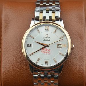 歐米茄超薄款進口日本機芯 金間錶帶 鑲鉆男士機械腕錶