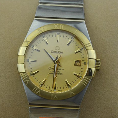 歐米茄星座系列金面條丁刻度瑞士ETA2824男士機械腕錶