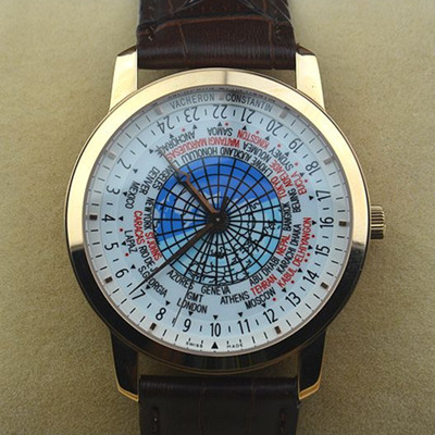 江詩丹頓地球儀機械男士腕錶玫瑰金世界時86060R