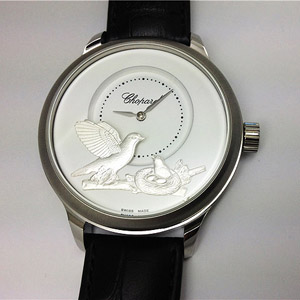 蕭邦小鳥圖案系列白色2針機械男士手錶