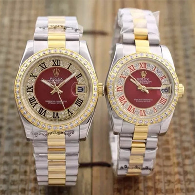 Rolex勞力士日誌型2015新款單日曆鑲鉆羅馬刻度進口石英情侶腕錶