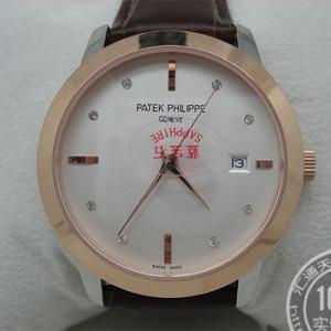 百達翡麗手錶 皮帶 3針日曆 18K玫瑰金 進口雕花機芯 PAT-23