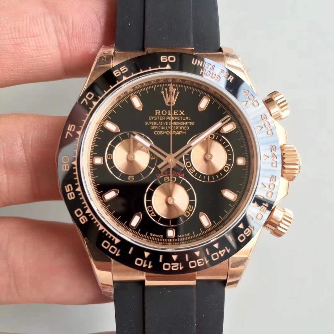 N廠 復刻勞力士 Rolex 迪通拿 Daytona 宇宙計型 M116515LN-0012 玫瑰金 搭載N廠自主復刻 Cal.4130 自動計時機械機芯 黑色橡膠錶帶