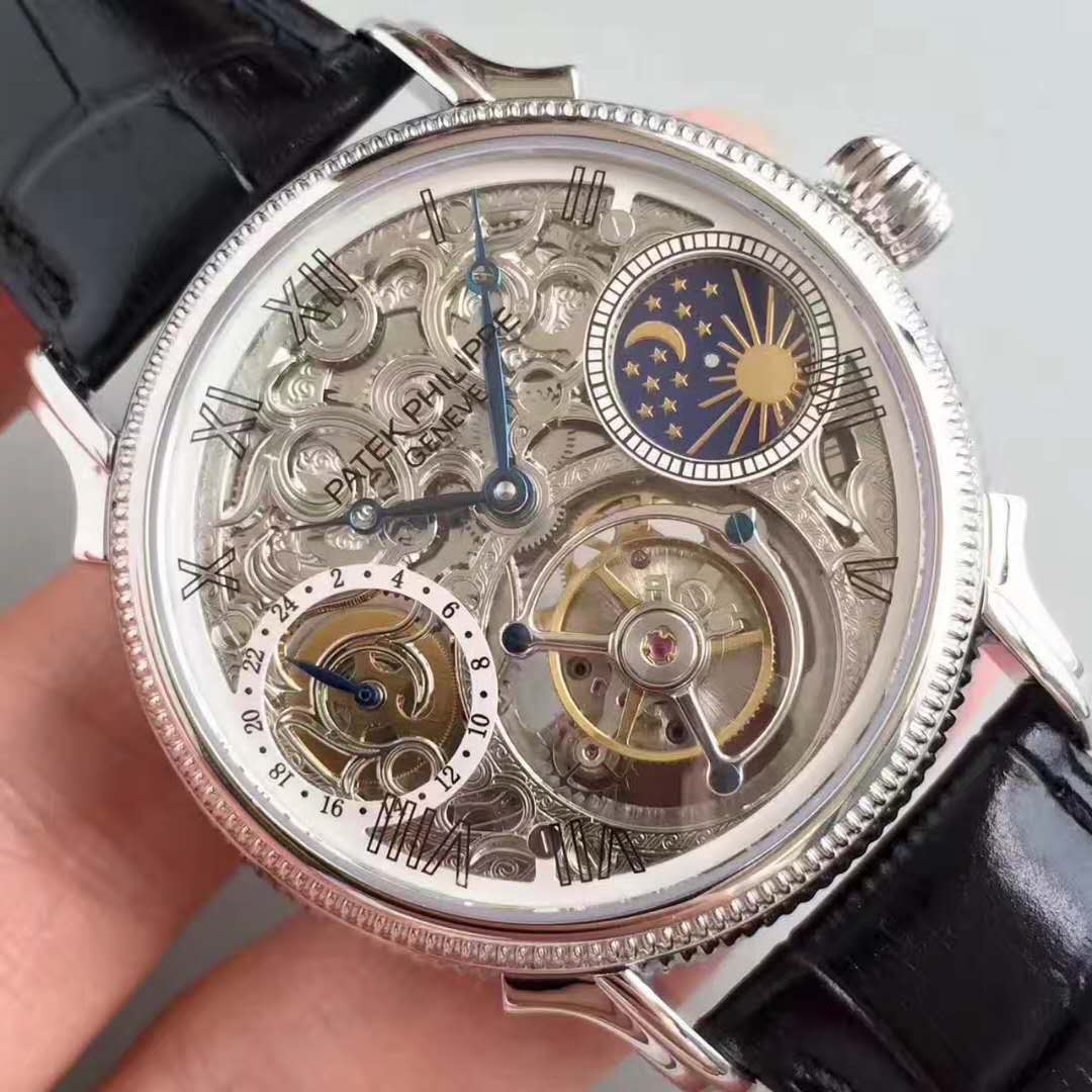 Patek Philippe百達翡麗（鏤空雕花24H星辰陀飛輪） 搭载手動上鏈機械！雕花透底