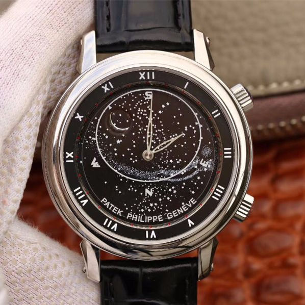 百達翡麗Patek Philippe日內瓦蒼穹系列 日本原裝MIYOTA9015機芯 黑色圓錶盤